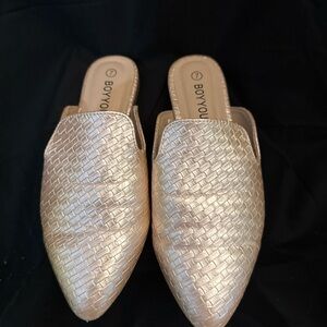 BOYYOUN Metallic Rose Gold Woven Mules